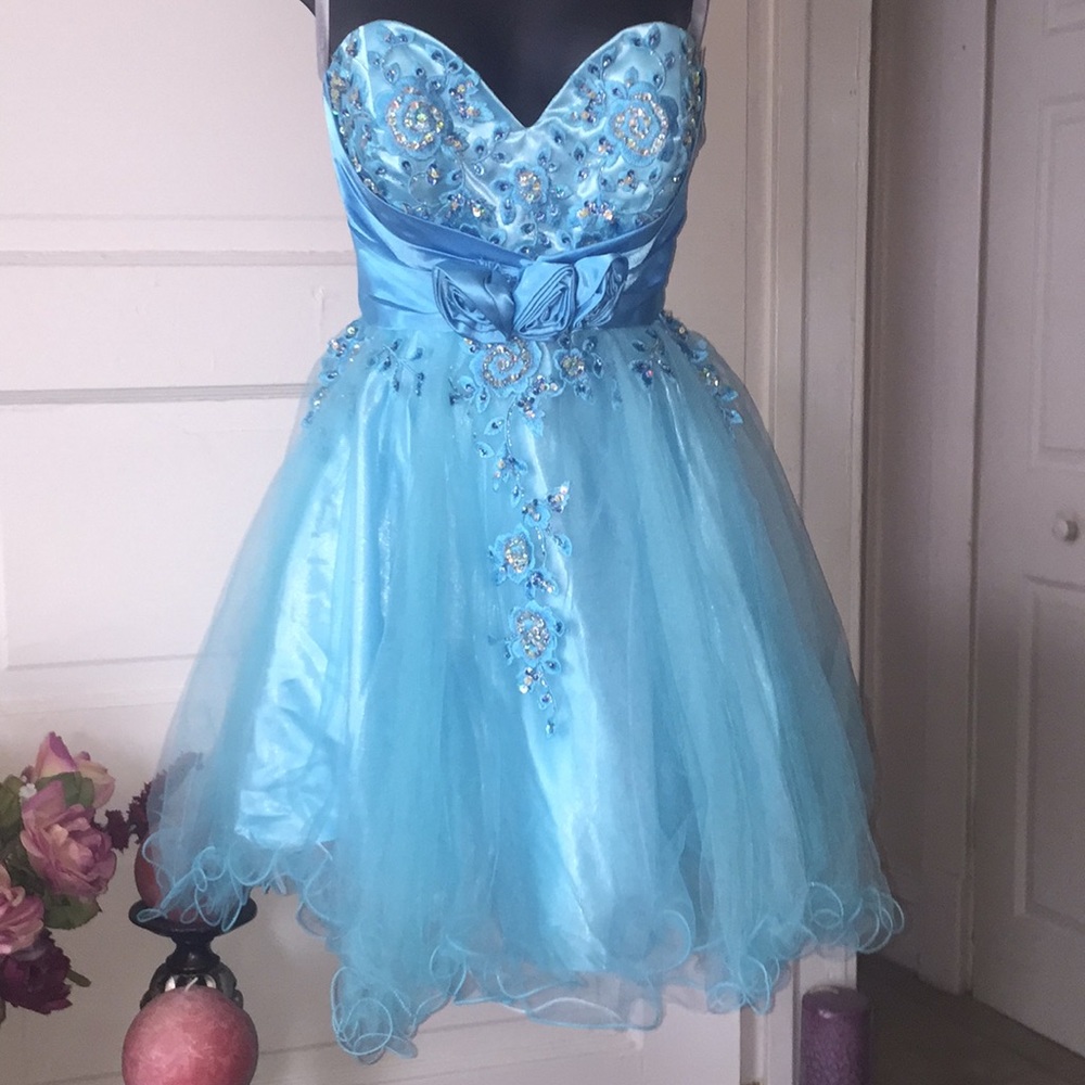 Strapless robin egg blue cocktail dress homecoming